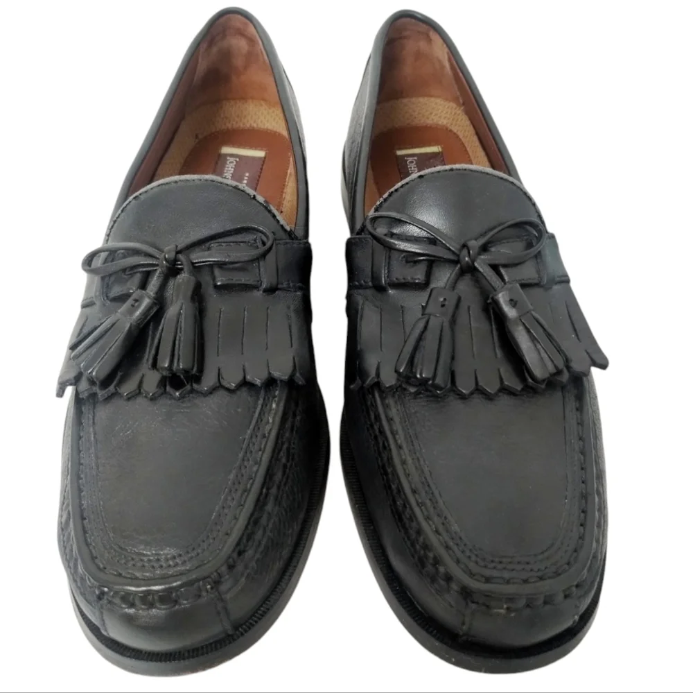 JOHNSTON & MURPHY Men's Tassel Loafers Black Pebble Leather size 9.5M Casual‎